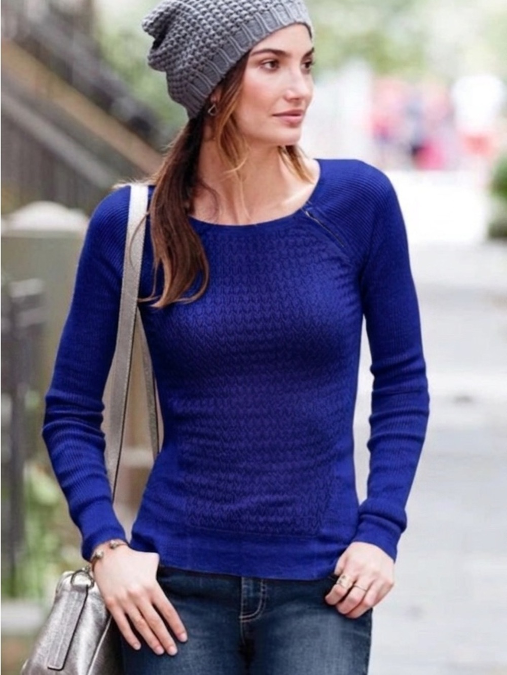 Victoria's Secret Royal Blue Ribbed Long Sleeve Sweater - Size Large